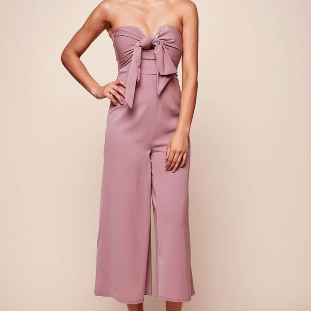 Khloe Summer Bow Tie Jumpsuit Dusty Rose